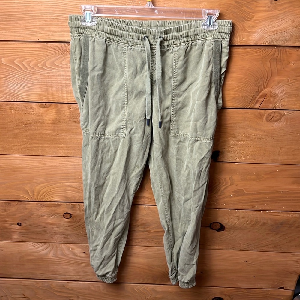 Zara Women’s Drawstring Jogger Lg Pants Army Green Elastic Waist Pull‎ On casual